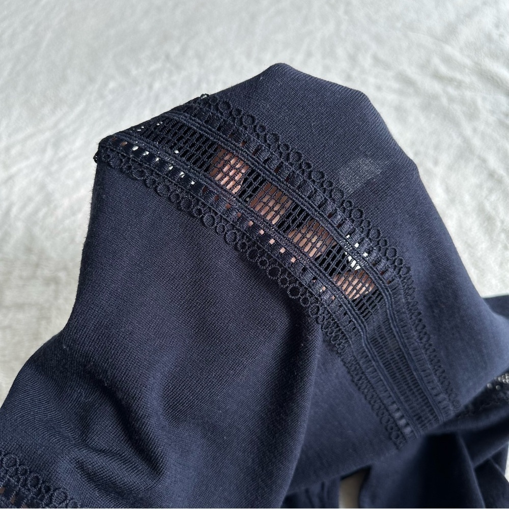 Sandro Wool Navy Blue Long Sleeve Crewneck Sweater XS (2) - Picture 8 of 14